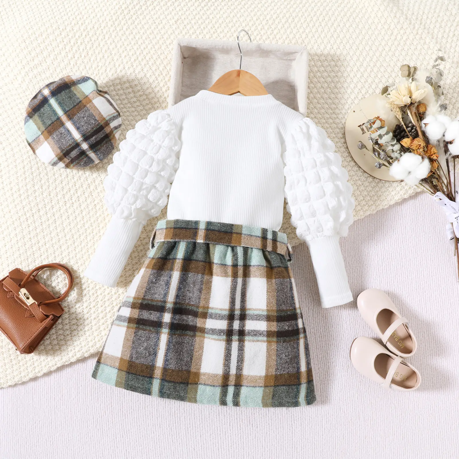 White Ruffled Sleeve Girls Top Set for Girls — feature 5