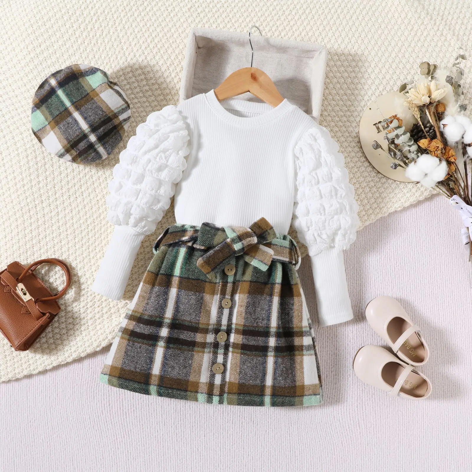 White Ruffled Sleeve Girls Top Set for Girls - Image 2