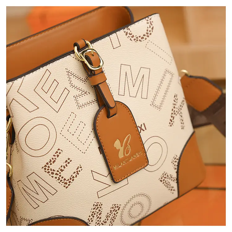 Women's Letter Printed Shoulder Bag Brown Tan 2024 — feature 25