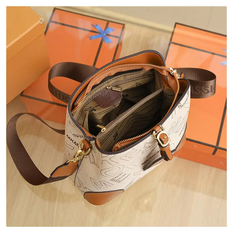 Women's Letter Printed Shoulder Bag Brown Tan 2024 — feature 28