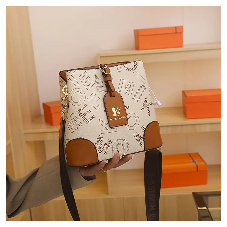 Women's Letter Printed Shoulder Bag Brown Tan 2024 — feature 38