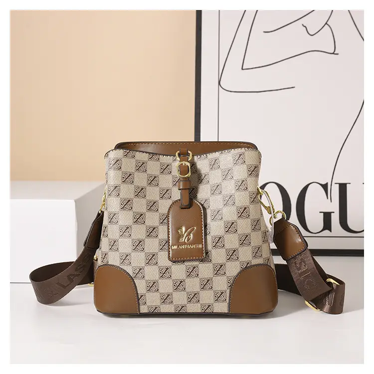 Women's Letter Printed Shoulder Bag Brown Tan 2024 — feature 49