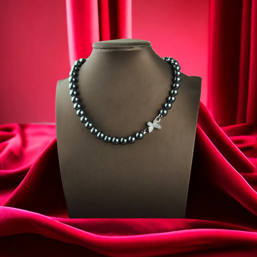 Pearl Beaded Clasp Necklace with Gold Flower Centerpiece - Image 16