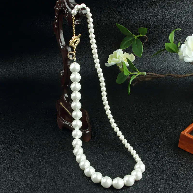 Pearl Beaded Clasp Necklace with Gold Flower Centerpiece - Image 6