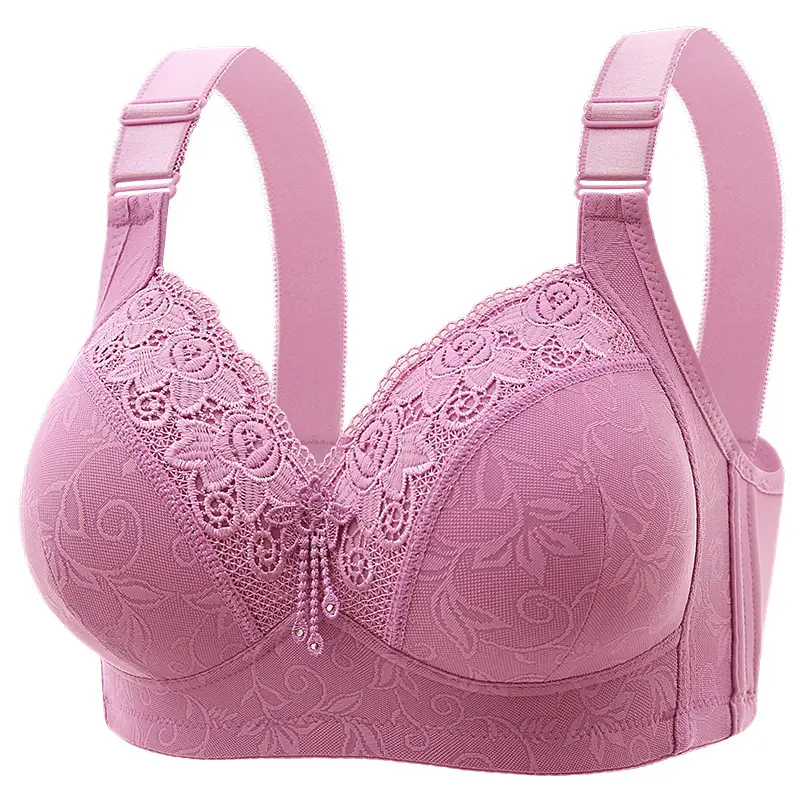 New plus size luxury lace wireless bra side breast contracting big chest small adjustable mom underwear