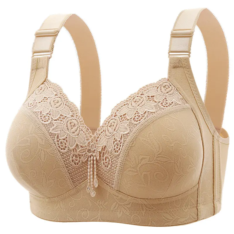 New plus size luxury lace wireless bra side breast contracting big chest small adjustable mom underwear