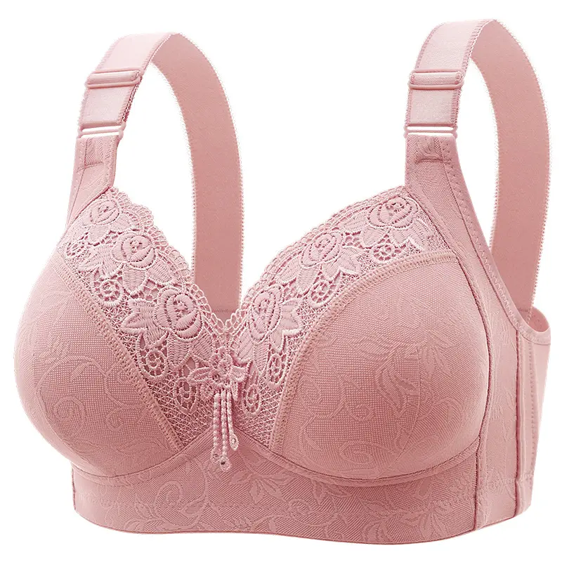 New plus size luxury lace wireless bra side breast contracting big chest small adjustable mom underwear