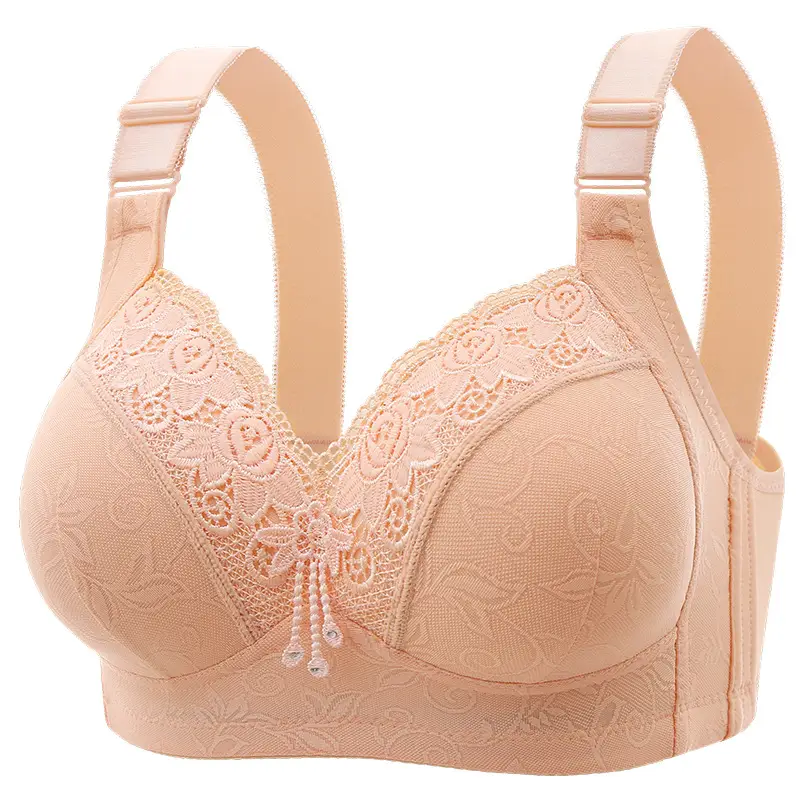 New plus size luxury lace wireless bra side breast contracting big chest small adjustable mom underwear