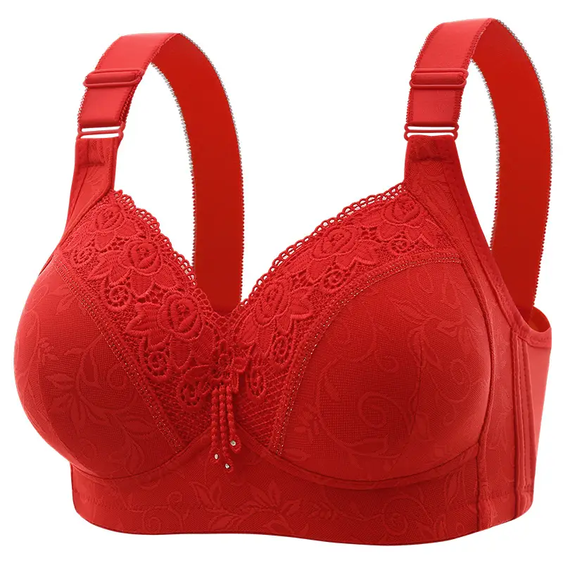 New plus size luxury lace wireless bra side breast contracting big chest small adjustable mom underwear