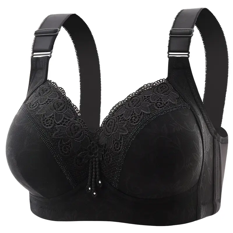 New plus size luxury lace wireless bra side breast contracting big chest small adjustable mom underwear