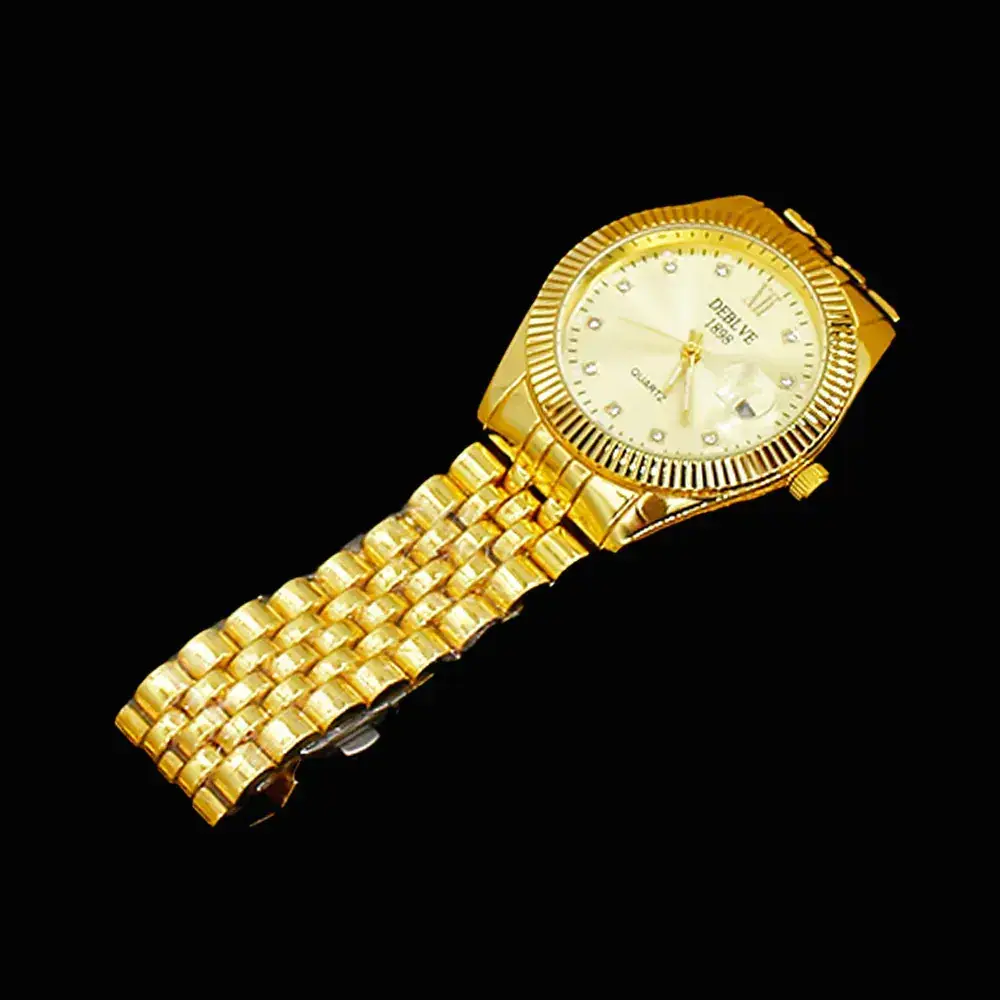Golden Gold Plated Men's Watch with Necklace Set