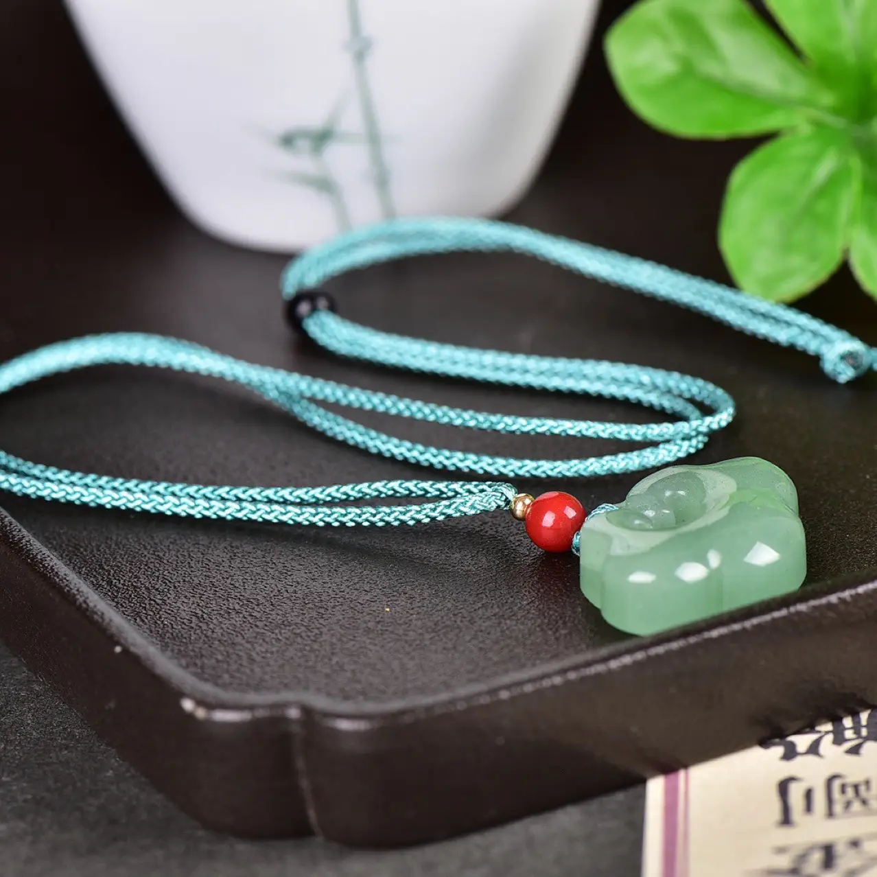 Jade Buddha Pendant with Red Pearl & Blue Bracelet - Image 3