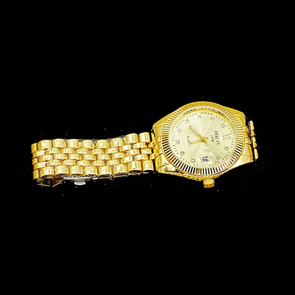 Gold Diamond Watch Set European American Diamond Bracelet Large Necklace Party Hip-Hop Stage Jewelry Set Wristwatch - Image 2