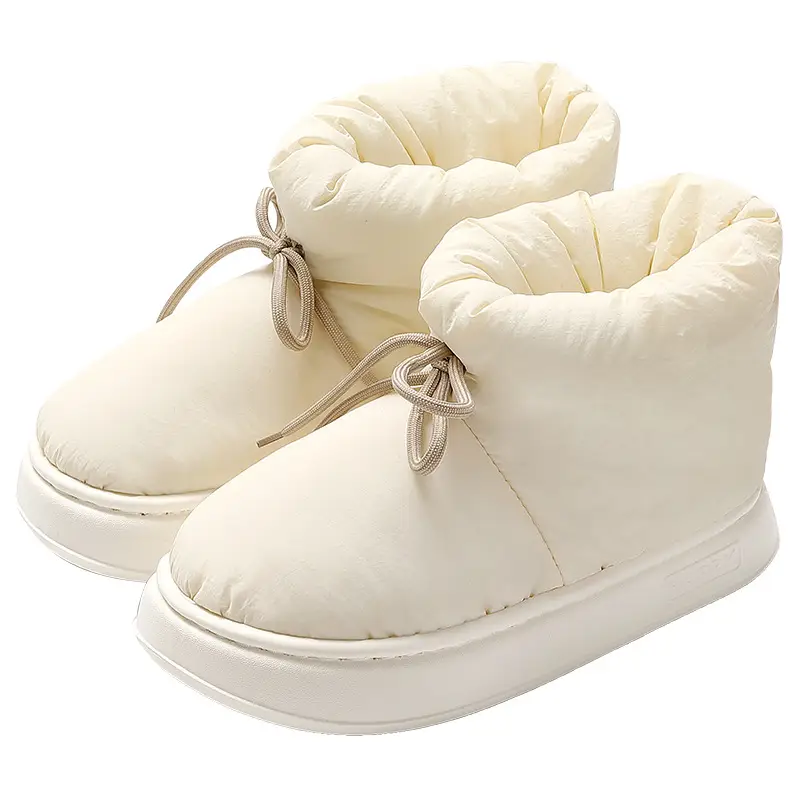 High-Top Cotton Shoes for Women in Winter with Elastic Straps, Thick Soles, Warm Fleece Lining, Waterproof and Anti-Slip Snow Boots, Home Cotton Slippers for Men in Winter