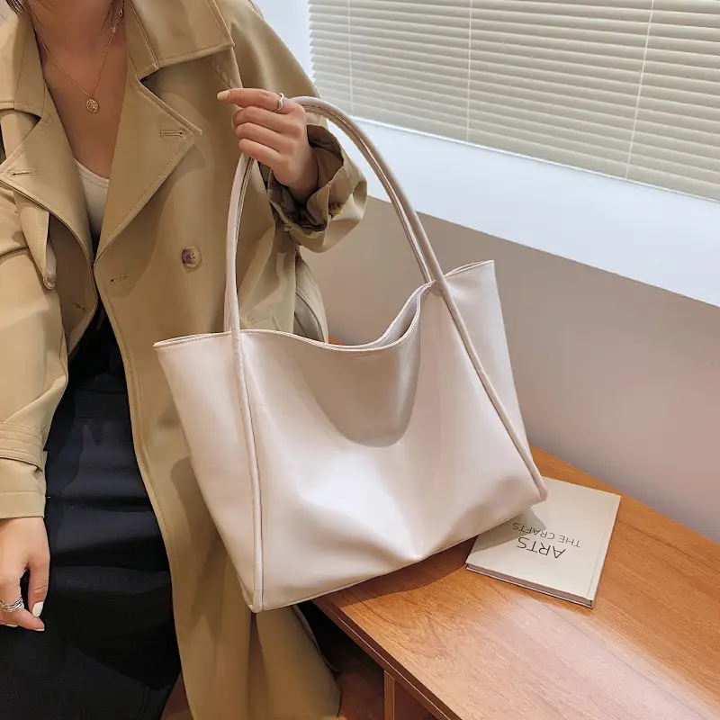 Women's Large Capacity White Tote Bag with Handles - Image 8
