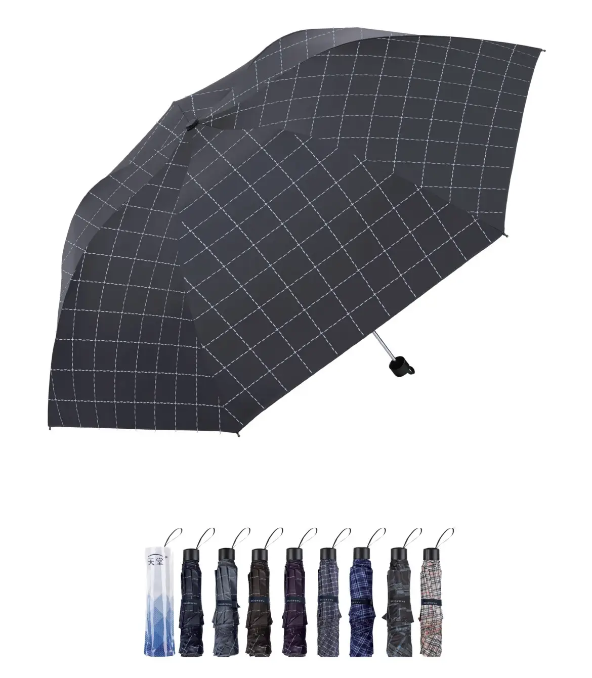 Paradise 339S Grid Umbrella Blue Checkered 3 Fold - Image 9
