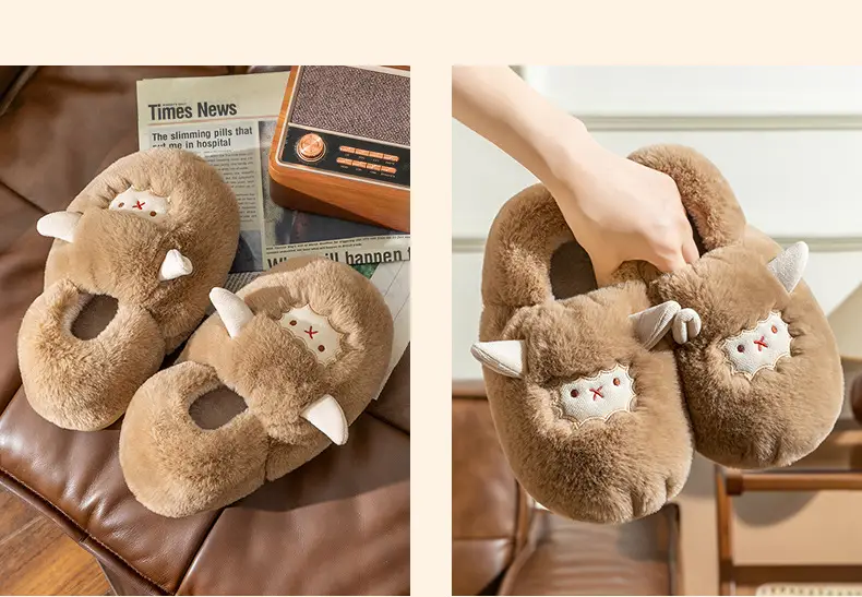 Cute little sheep plush cotton slippers women's winter home bag heel warm thickened cotton slippers fleece-lined in stock — feature 29