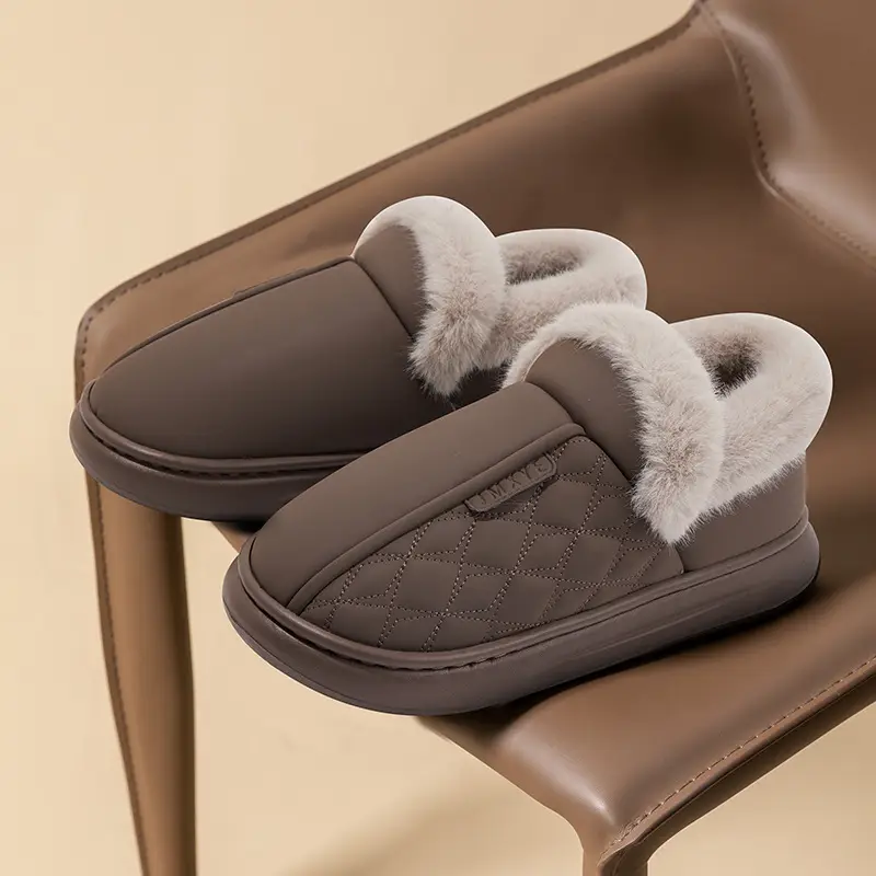 Waterproof cotton slippers men's autumn and winter 2024 indoor home thick bottom bag with warm fleece-lined snow boots men - Image 9