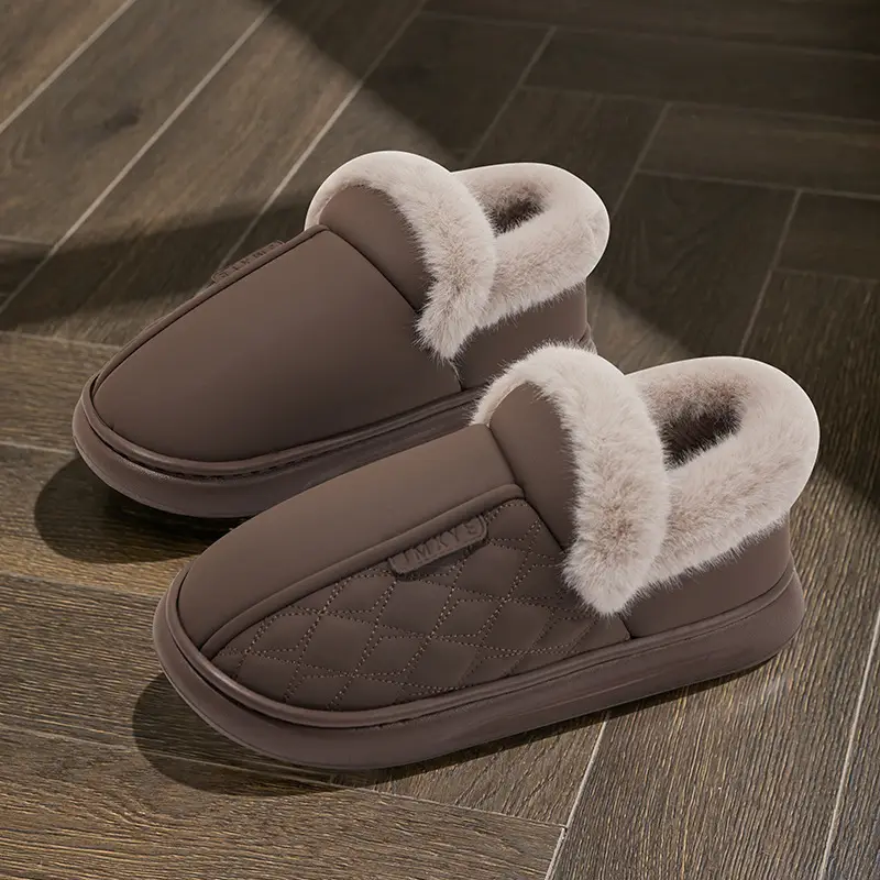 Waterproof cotton slippers men's autumn and winter 2024 indoor home thick bottom bag with warm fleece-lined snow boots men - Image 10