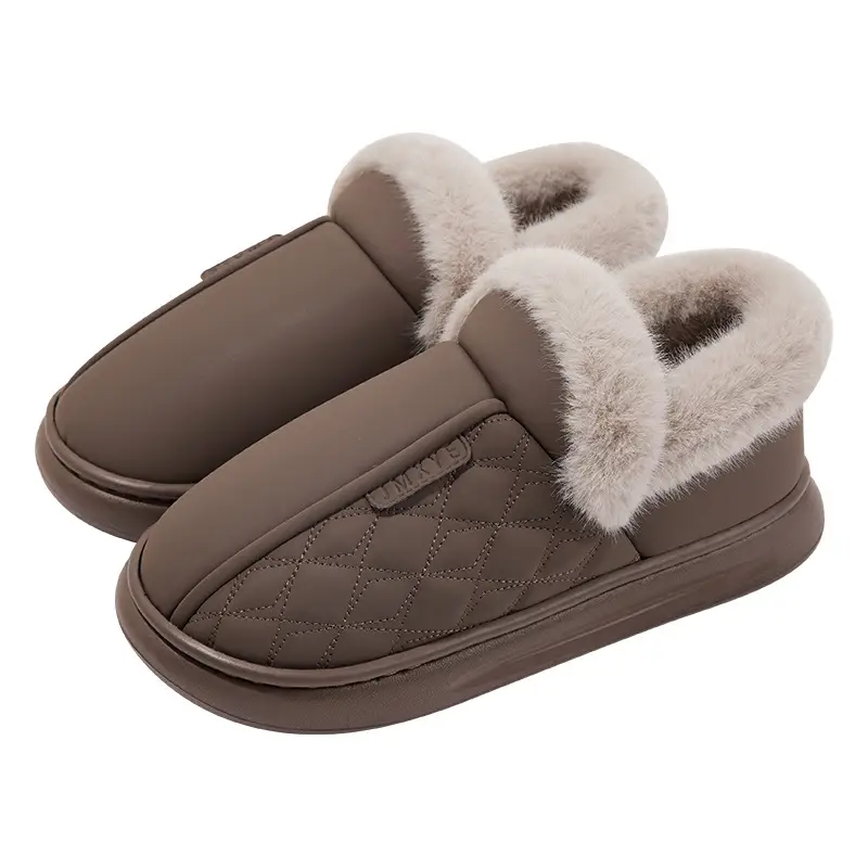 Waterproof cotton slippers men's autumn and winter 2024 indoor home thick bottom bag with warm fleece-lined snow boots men - Image 13