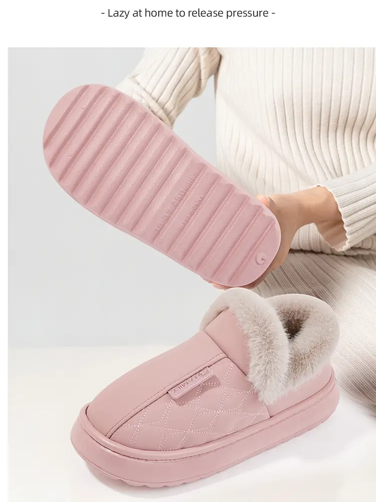 Waterproof cotton slippers men's autumn and winter 2024 indoor home thick bottom bag with warm fleece-lined snow boots men — feature 16