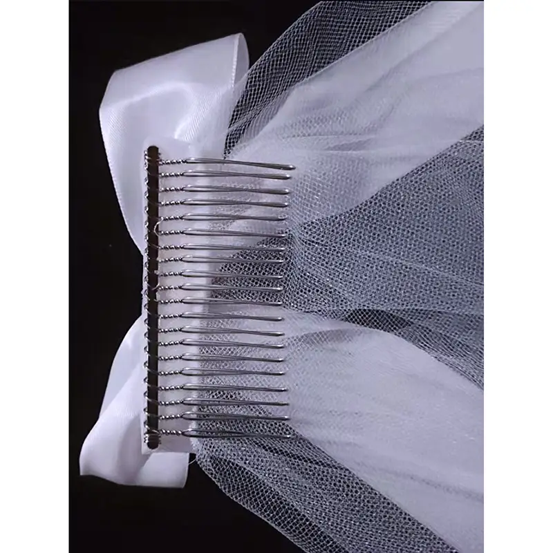Double Layer Pearl Bow Veil Bridal Wedding Accessory - Image 3