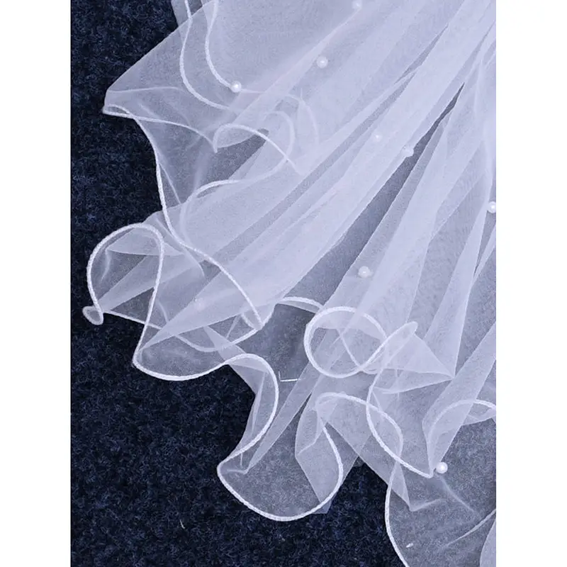 Double Layer Pearl Bow Veil Bridal Wedding Accessory - Image 4