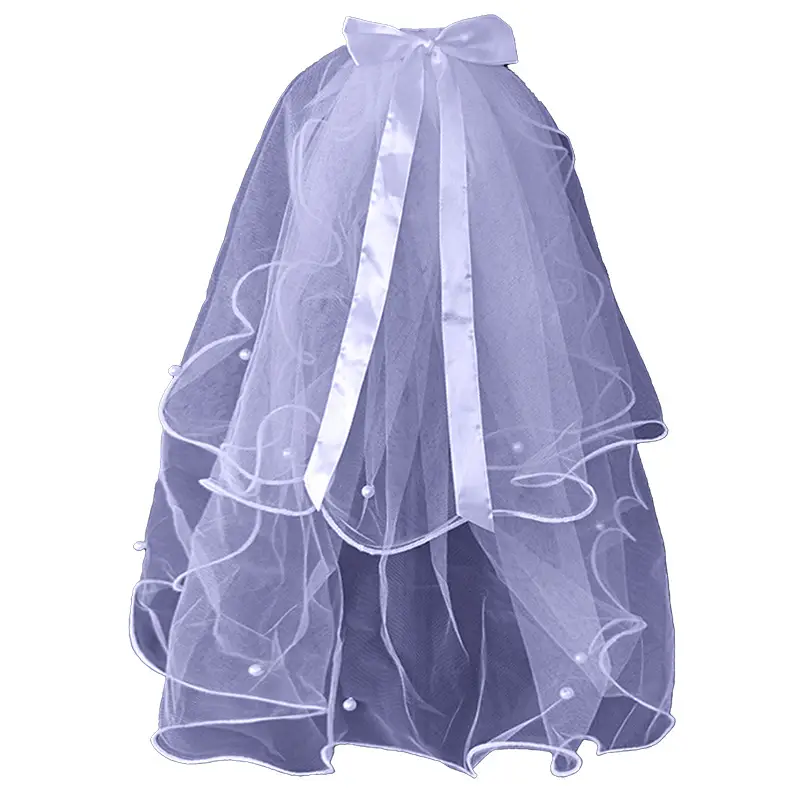 Double Layer Pearl Bow Veil Bridal Wedding Accessory - Image 5