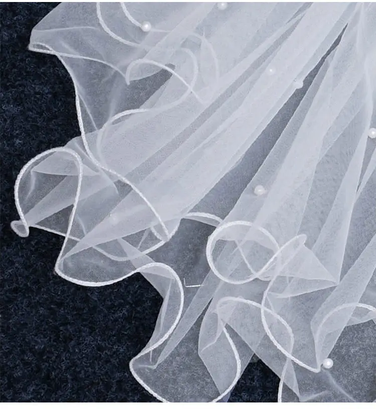 Double Layer Pearl Bow Veil Bridal Wedding Accessory — feature 10