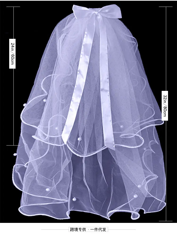 Double Layer Pearl Bow Veil Bridal Wedding Accessory — feature 4