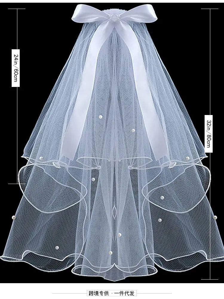 Double Layer Pearl Bow Veil Bridal Wedding Accessory — feature 8