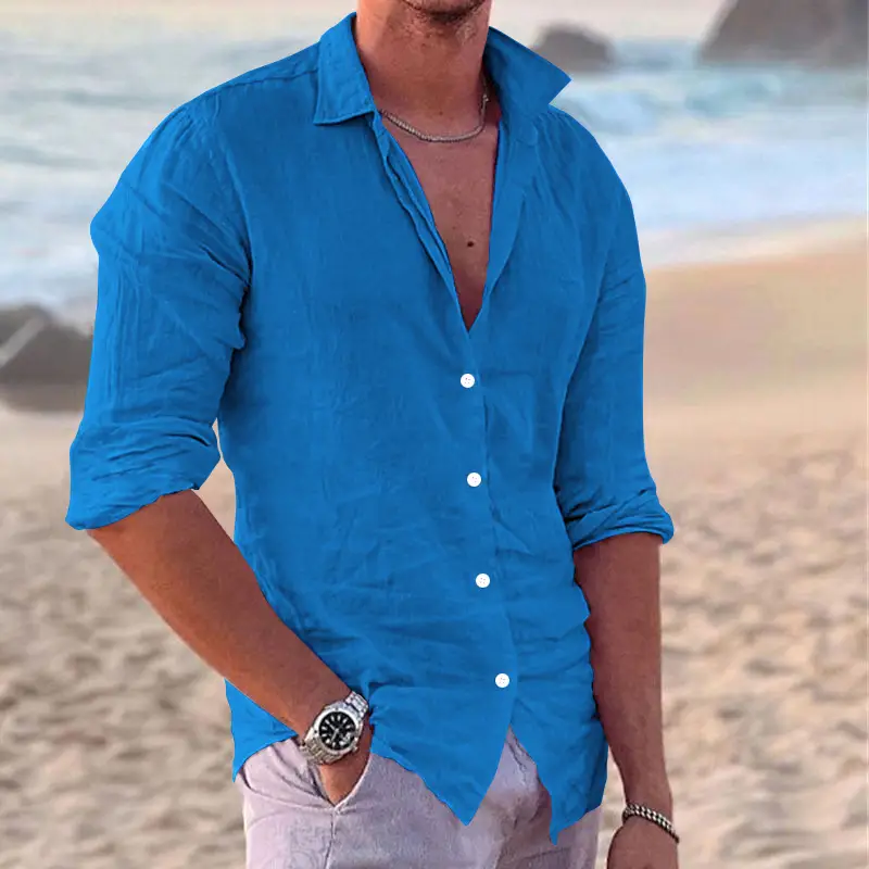 Men's Navy Blue Slim Fit Button Down Shirt - Image 10