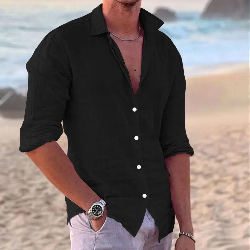 Men's Navy Blue Slim Fit Button Down Shirt — feature 11