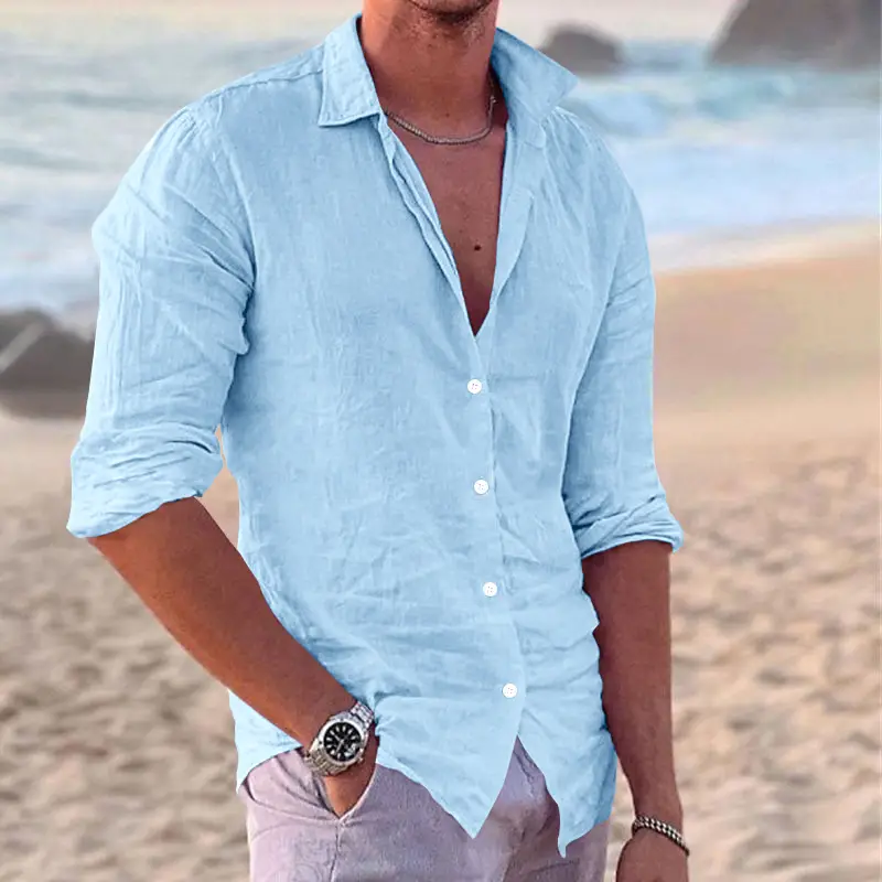 Men's Navy Blue Slim Fit Button Down Shirt - Image 7