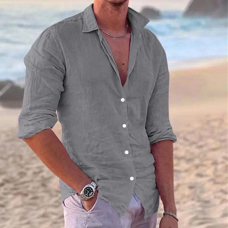 Men's Navy Blue Slim Fit Button Down Shirt - Image 2