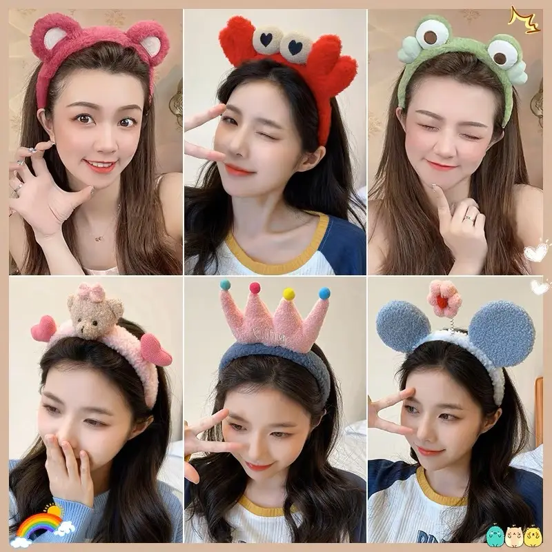 Plush Bear Ears Face Wash Headband Pink Winter 2022