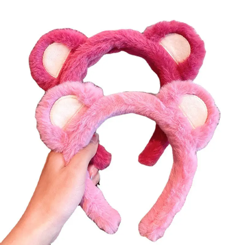 Plush Bear Ears Face Wash Headband Pink Winter 2022
