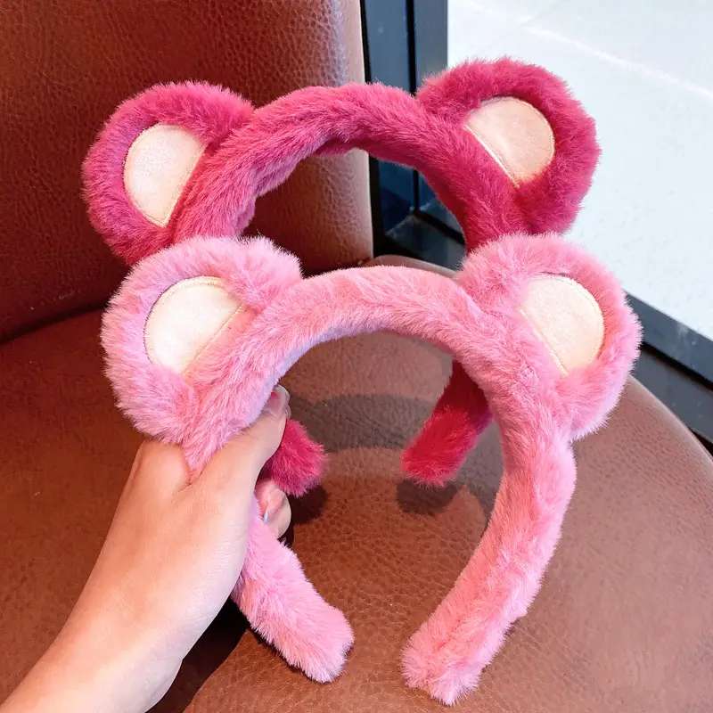 Plush Bear Ears Face Wash Headband Pink Winter 2022 — feature 3