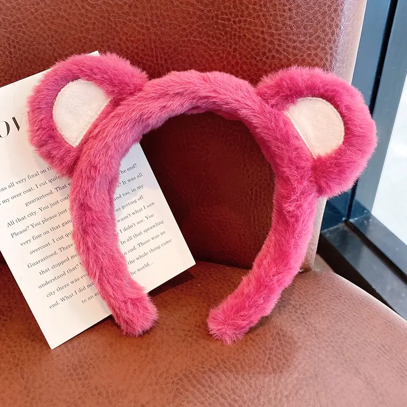 Plush Bear Ears Face Wash Headband Pink Winter 2022 — feature 6