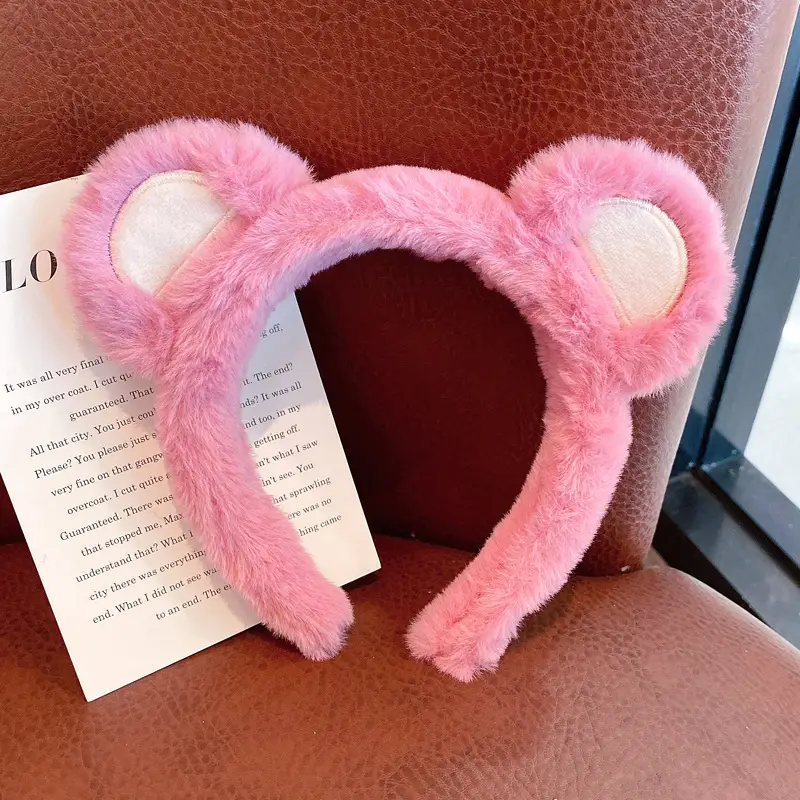 Plush Bear Ears Face Wash Headband Pink Winter 2022 — feature 8