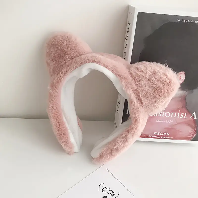 Plush Bear Ears Face Wash Headband Pink Winter 2022