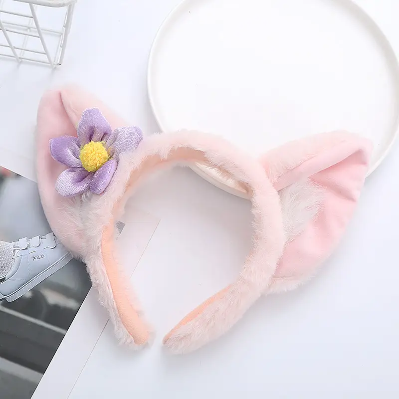 Plush Bear Ears Face Wash Headband Pink Winter 2022