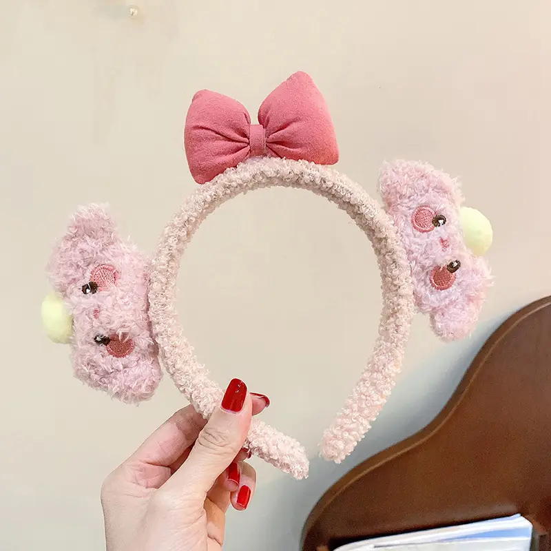 Plush Bear Ears Face Wash Headband Pink Winter 2022