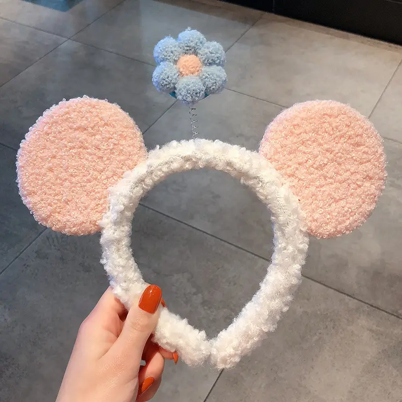 Plush Bear Ears Face Wash Headband Pink Winter 2022