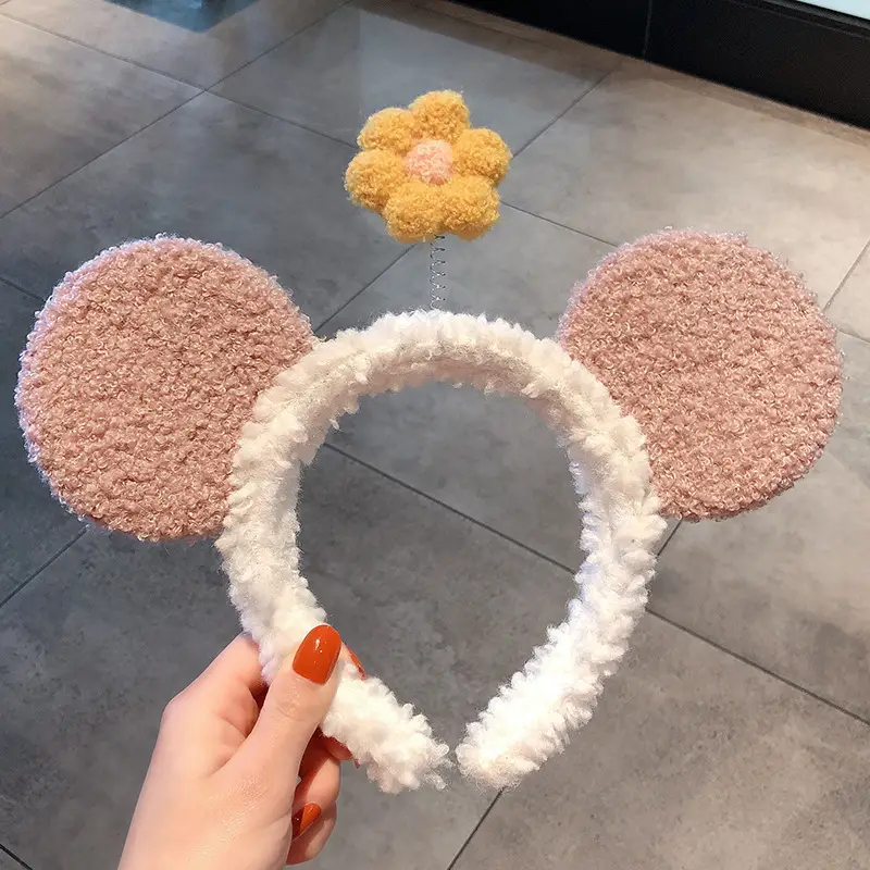 Plush Bear Ears Face Wash Headband Pink Winter 2022
