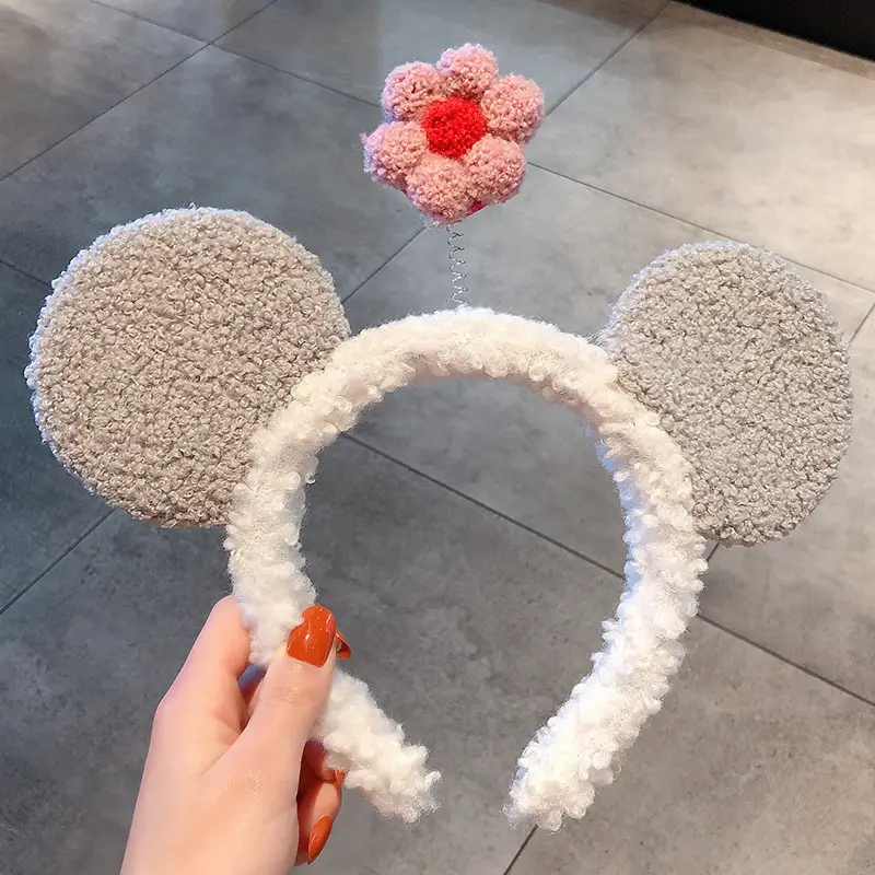 Plush Bear Ears Face Wash Headband Pink Winter 2022