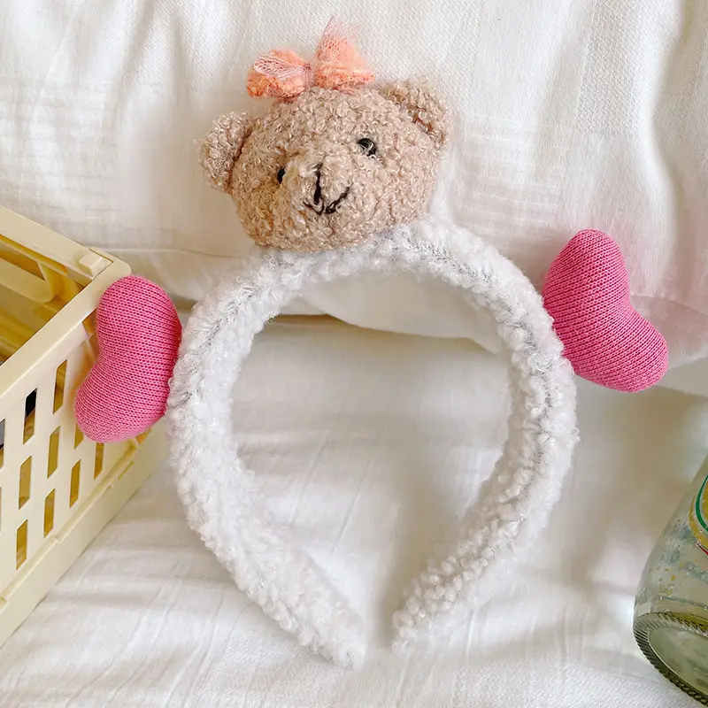 Plush Bear Ears Face Wash Headband Pink Winter 2022