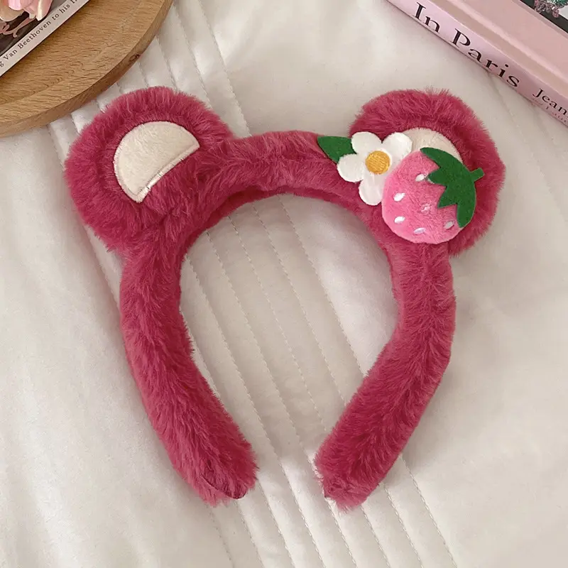 Plush Bear Ears Face Wash Headband Pink Winter 2022