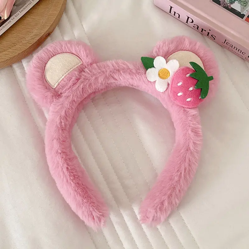 Plush Bear Ears Face Wash Headband Pink Winter 2022