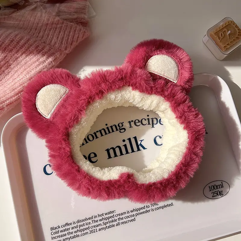 Plush Bear Ears Face Wash Headband Pink Winter 2022